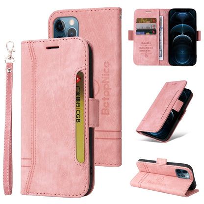 For iPhone 12 Pro Max BETOPNICE Dual-side Buckle Leather Phone Case(Pink)