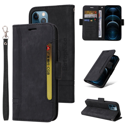 Pour iPhone 12 Pro Max BETOPNICE Étui de téléphone en cuir à boucle double face (Noir)