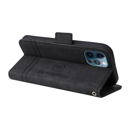 For iPhone 12 Pro Max BETOPNICE Dual-side Buckle Leather Phone Case(Black)
