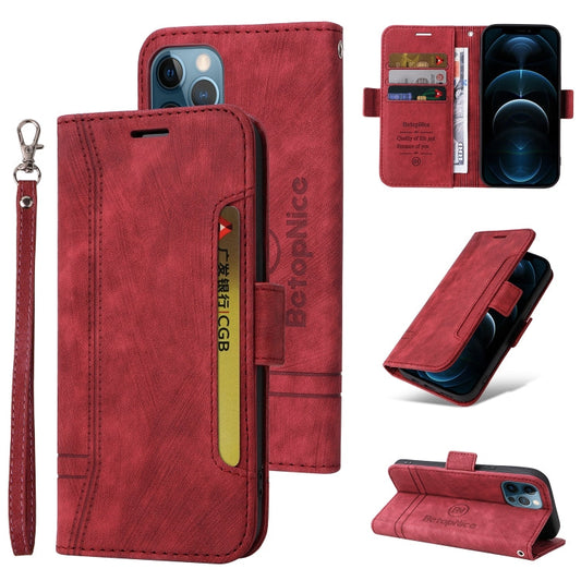 Pour iPhone 12 Pro Max BETOPNICE Étui de téléphone en cuir à boucle double face (rouge)