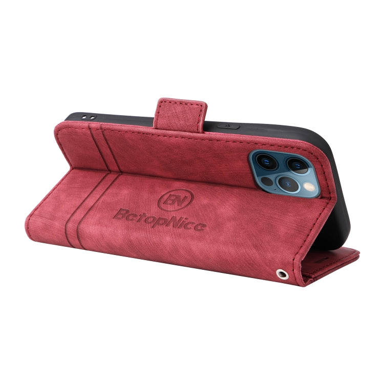 For iPhone 12 Pro Max BETOPNICE Dual-side Buckle Leather Phone Case(Red)