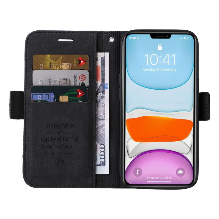 Pour iPhone 11 BETOPNICE Étui de téléphone en cuir à boucle double face (noir)