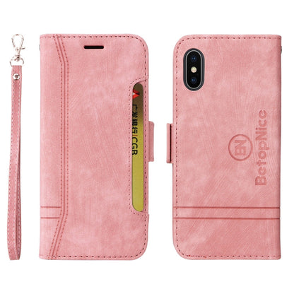 For iPhone X / XS BETOPNICE Dual-side Buckle Leather Phone Case(Pink)