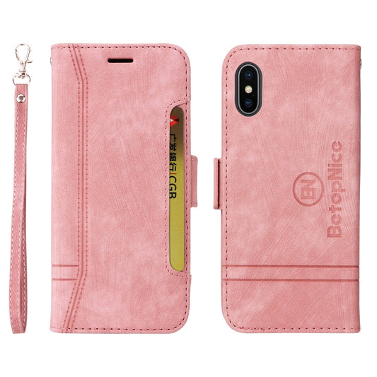 For iPhone X / XS BETOPNICE Dual-side Buckle Leather Phone Case(Pink)