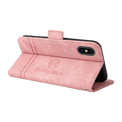 For iPhone X / XS BETOPNICE Dual-side Buckle Leather Phone Case(Pink)