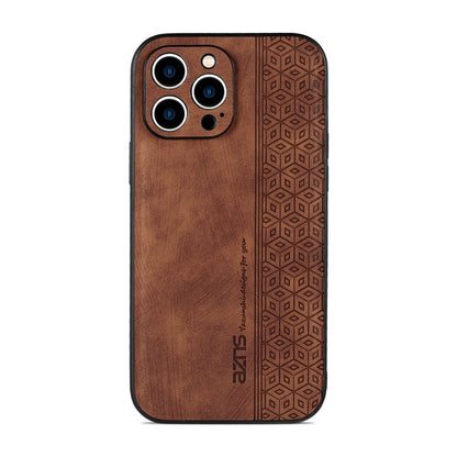 For iPhone 14 Pro AZNS 3D Embossed Skin Feel Phone Case(Brown)