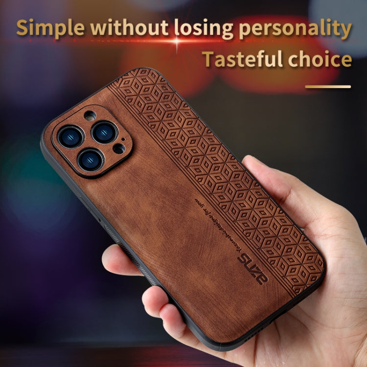 For iPhone 14 Pro AZNS 3D Embossed Skin Feel Phone Case(Brown)