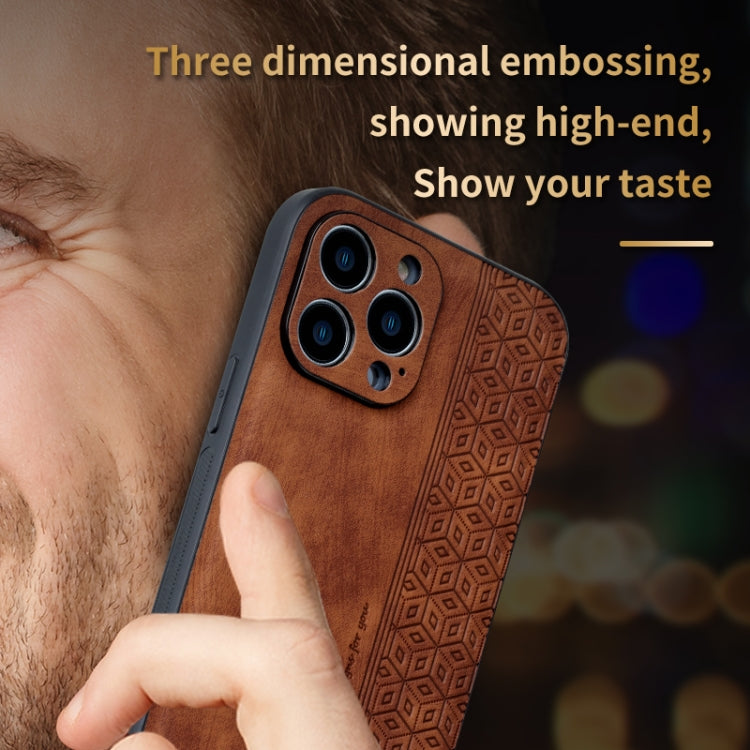 For iPhone 14 Pro AZNS 3D Embossed Skin Feel Phone Case(Brown)