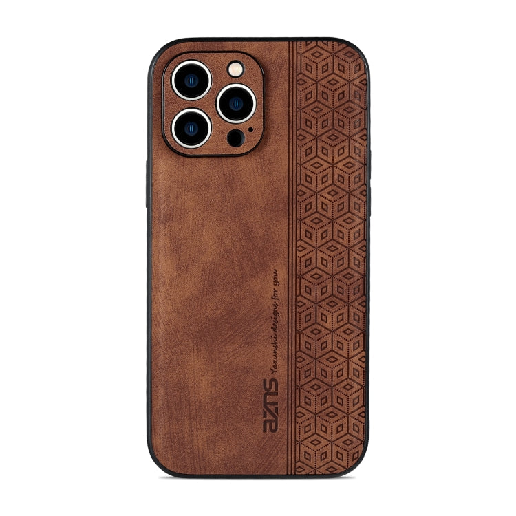 For iPhone 13 Pro AZNS 3D Embossed Skin Feel Phone Case(Brown)
