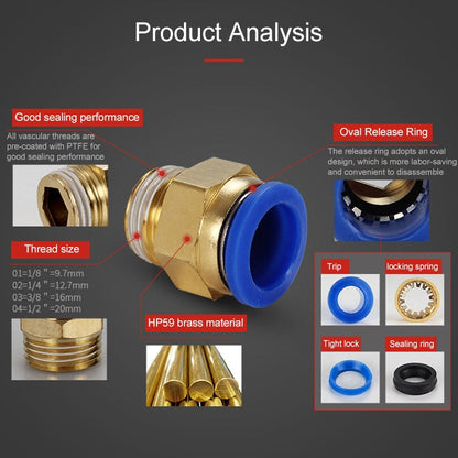 PC6-01 LAIZE 10pcs PC Male Thread Straight Pneumatic Quick Fitting Connector