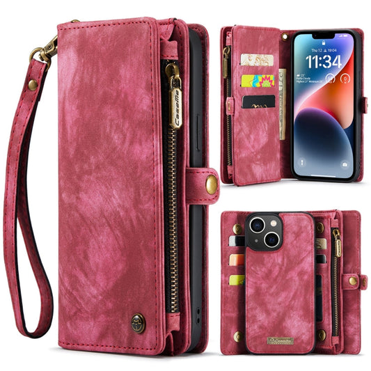 Pour iPhone 14 Plus Étui portefeuille en cuir multifonction détachable CaseMe 008 (Rouge)