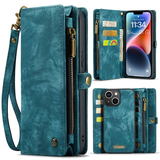 Pour iPhone 14 Plus Étui Portefeuille Multifonctionnel en Cuir Détachable CaseMe 008 (Bleu)