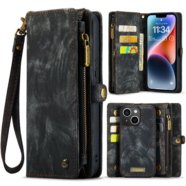 Pour iPhone 14 Plus Étui portefeuille en cuir multifonctionnel détachable CaseMe 008 (Noir)