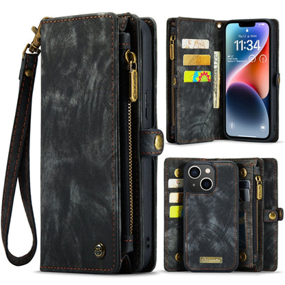 Pour iPhone 14 Plus Étui portefeuille en cuir multifonctionnel détachable CaseMe 008 (Noir)