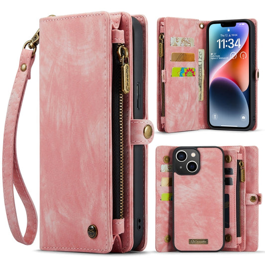 Pour iPhone 14 Plus Étui portefeuille en cuir multifonctionnel détachable CaseMe 008 (rose)