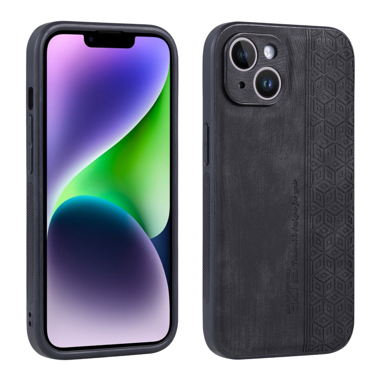 For iPhone 14 AZNS 3D Embossed Skin Feel Phone Case(Black)