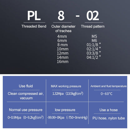 PL14-03 LAIZE Male Thread Elbow Pneumatic Quick Fitting Connector
