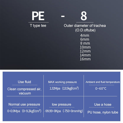 PE-10 LAIZE 10pcs PBT Plastic Tee Joint Pneumatic Quick Fitting Connector