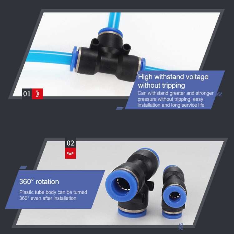 PE-16 LAIZE 2pcs PBT Plastic Tee Joint Pneumatic Quick Fitting Connector