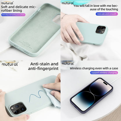 For iPhone 14 Pro Max Mutural Yuemu Series Liquid Silicone Microfiber Case(Dark Blue))