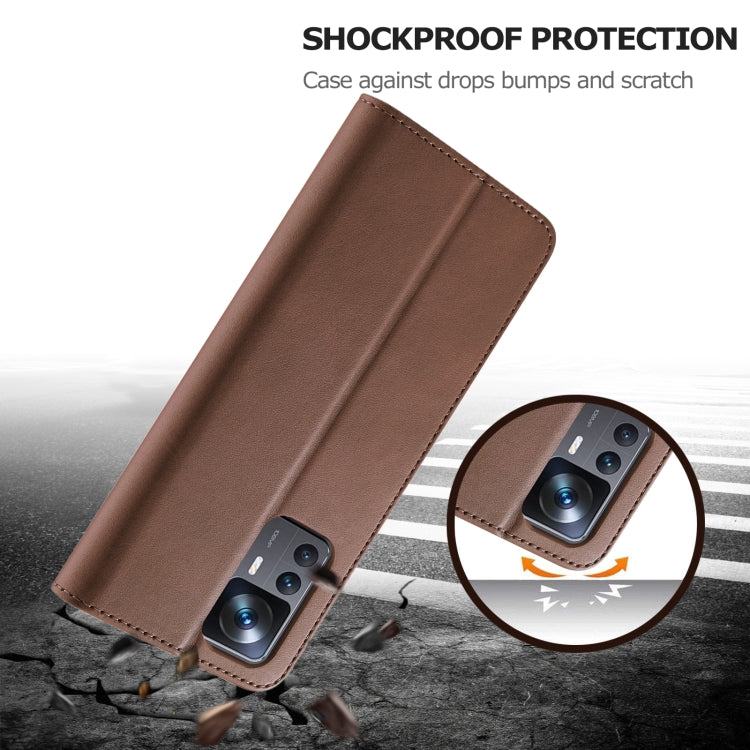 For Xiaomi 12T / 12T Pro LC.IMEEKE Calf Texture Leather Phone Case(Brown)