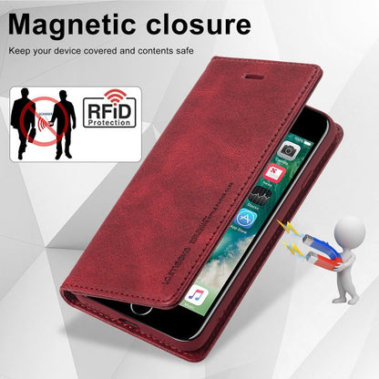 For iPhone SE 2022 / SE 2020 / 8 / 7 LC.IMEEKE RFID Anti-theft Leather Phone Case(Red)
