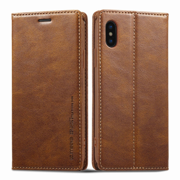 For iPhone X / XS LC.IMEEKE RFID Anti-theft Leather Phone Case(Brown)