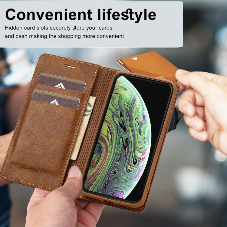 For iPhone X / XS LC.IMEEKE RFID Anti-theft Leather Phone Case(Brown)