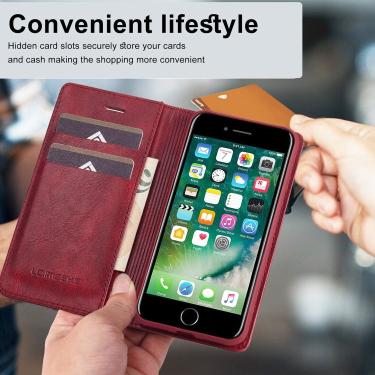 For iPhone 8 Plus / 7 Plus LC.IMEEKE RFID Anti-theft Leather Phone Case(Red)