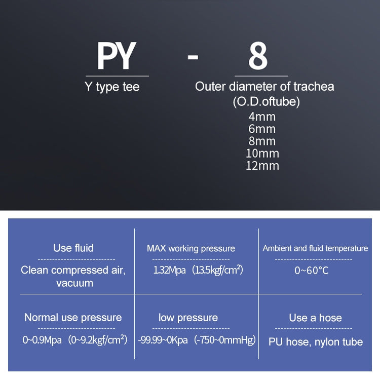 PY-12 LAIZE 10 pcs connecteur rapide pneumatique réducteur en T en plastique de type Y