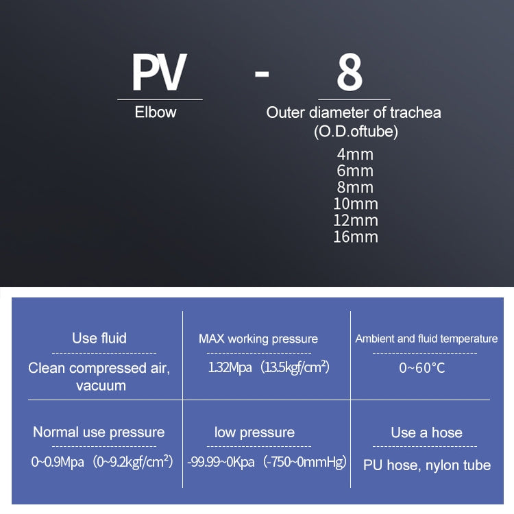 Raccord rapide pneumatique coudé en plastique PV-6 LAIZE, 10 pièces