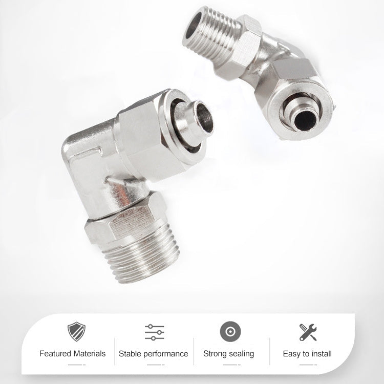 PL8-02 Raccord rapide coudé rotatif LAIZE en cuivre nickelé pour trachée, connecteur femelle verrouillable