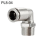 Raccord rapide pneumatique coudé filetage mâle en cuivre nickelé PL8-04 LAIZE