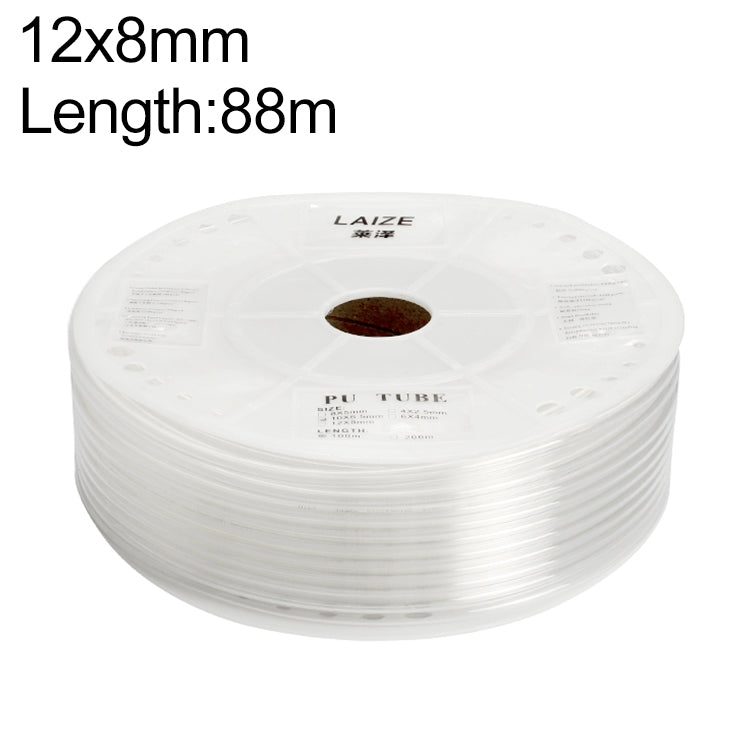 Tube flexible pneumatique en PU pour compresseur d'air LAIZE, Spécification : 12x8mm, 88m (Transparent)