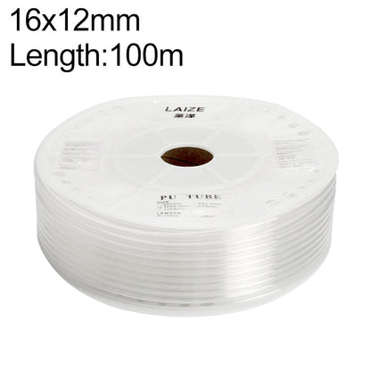 Tuyau flexible d'air en PU pour compresseur pneumatique LAIZE, Spécification: 16x12mm, 100m (Transparent)