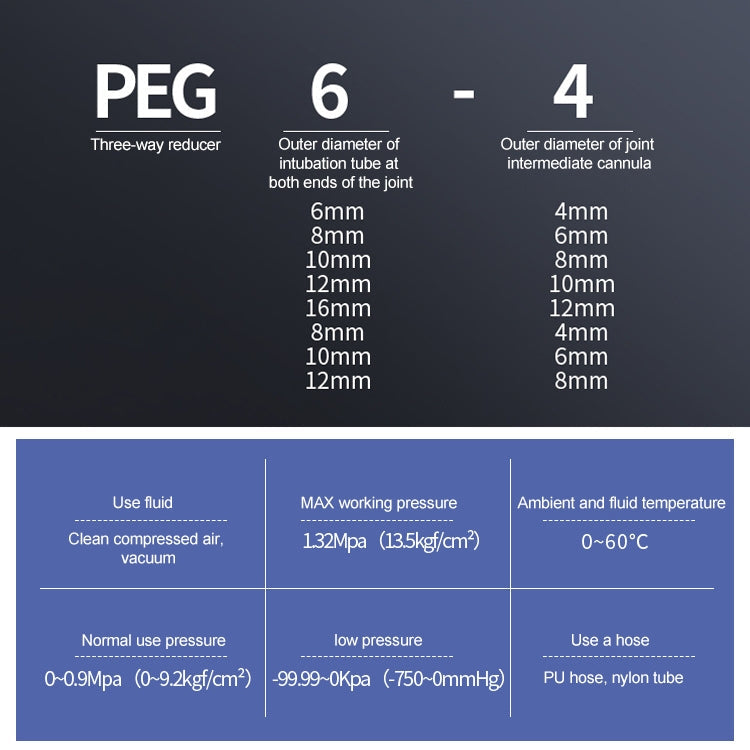 PEG16-12 Raccord rapide pneumatique réducteur en T de type Y en plastique LAIZE 10 pièces