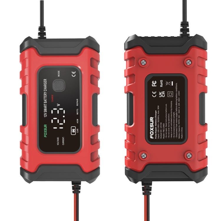 Chargeur de batterie intelligent FOXSUR 6A 12V pour moto/voiture, type de prise : prise britannique (rouge)