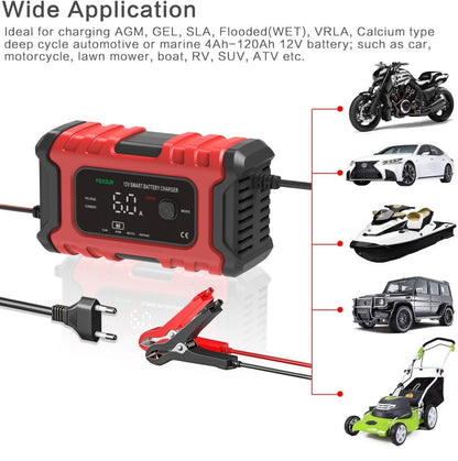 Chargeur de batterie intelligent FOXSUR 6A 12V pour moto/voiture, type de prise : prise britannique (rouge)