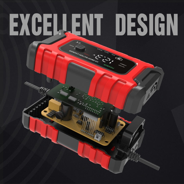 Chargeur de batterie intelligent FOXSUR 6A 12V pour moto/voiture, type de prise : prise britannique (rouge)