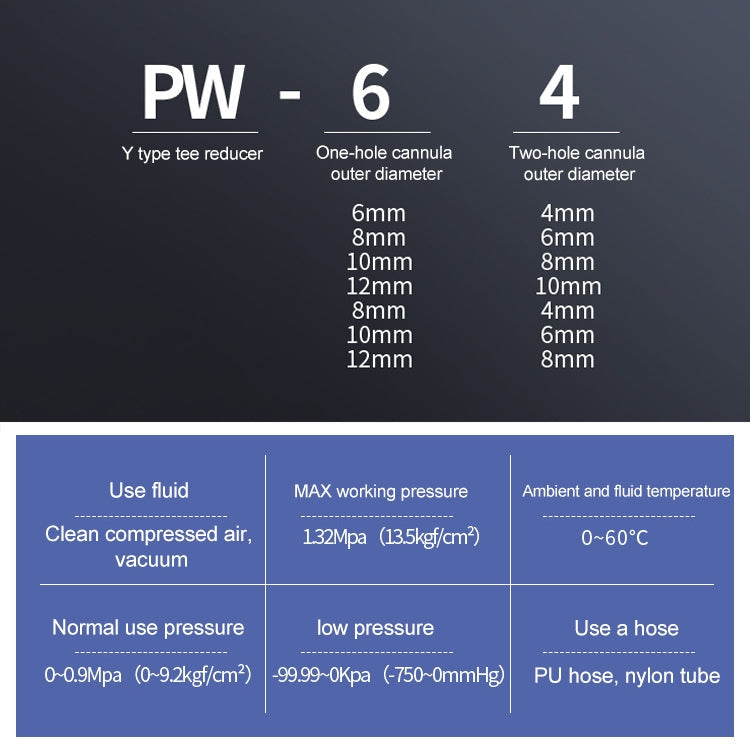 PW10-6 LAIZE 10 pcs Raccord rapide pneumatique en T réducteur en Y en plastique