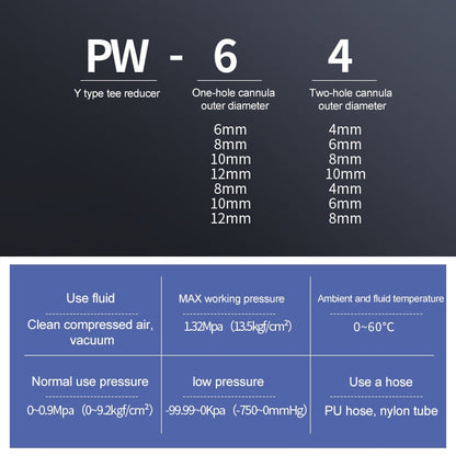 PW10-6 LAIZE 10 pcs Raccord rapide pneumatique en T réducteur en Y en plastique