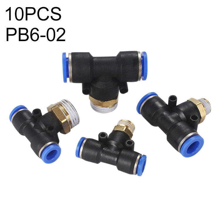 PB6-02 LAIZE 10pcs Plastic T-type Tee Male Thread Pneumatic Quick Connector