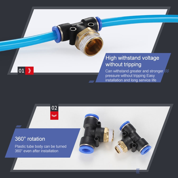PB8-01 LAIZE 2pcs Plastic T-type Tee Male Thread Pneumatic Quick Connector
