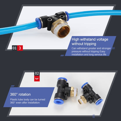 PB8-04 LAIZE Plastic T-type Tee Male Thread Pneumatic Quick Connector