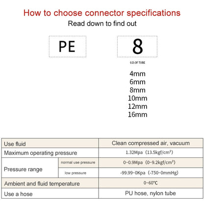 PE-16 LAIZE PE T-type Tee Pneumatic Quick Fitting Connector