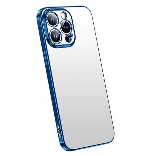 Pour iPhone 14 Pro Max Coque de téléphone en TPU dépoli galvanisé SULADA (Bleu)