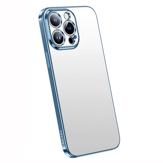 Pour iPhone 14 Pro Max SULADA Coque de téléphone en TPU dépoli galvanisé tout compris (Bleu Sierra)
