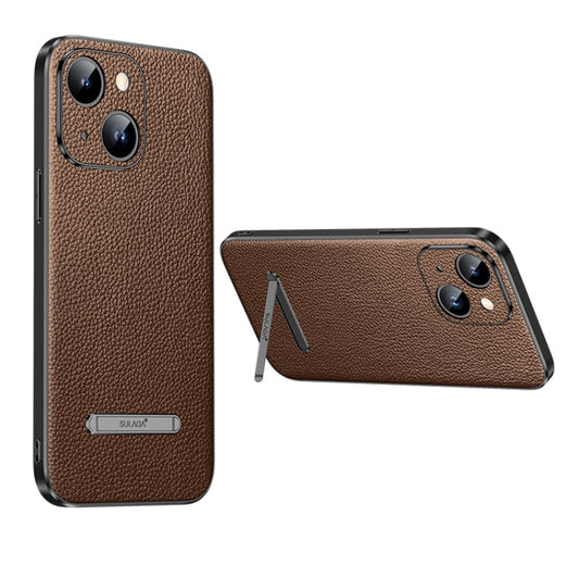 Pour iPhone 14 Plus SULADA Famous Artisan Series Étui de téléphone en cuir litchi PC + TPU (marron)