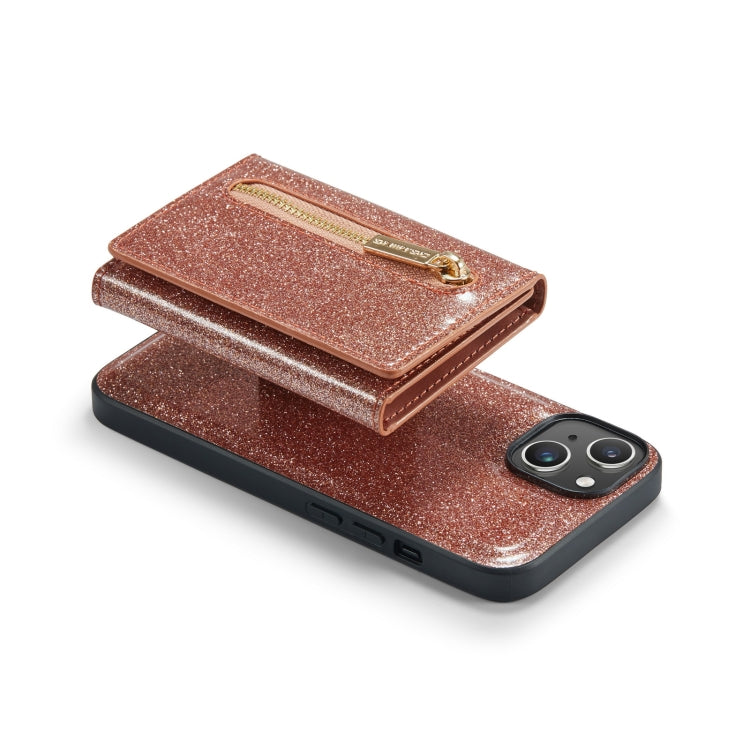 For iPhone 14 Plus DG.MING M3 Series Glitter Powder Card Bag Leather Case(Rose Gold)