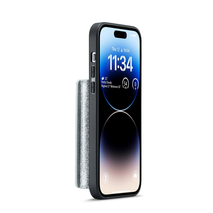 For iPhone 14 Pro DG.MING M3 Series Glitter Powder Card Bag Leather Case(Silver)
